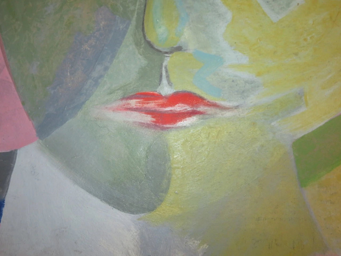 Vintage Mid-Century Cubist Expressionist Original Signed Portrait Painting — Listed Artist