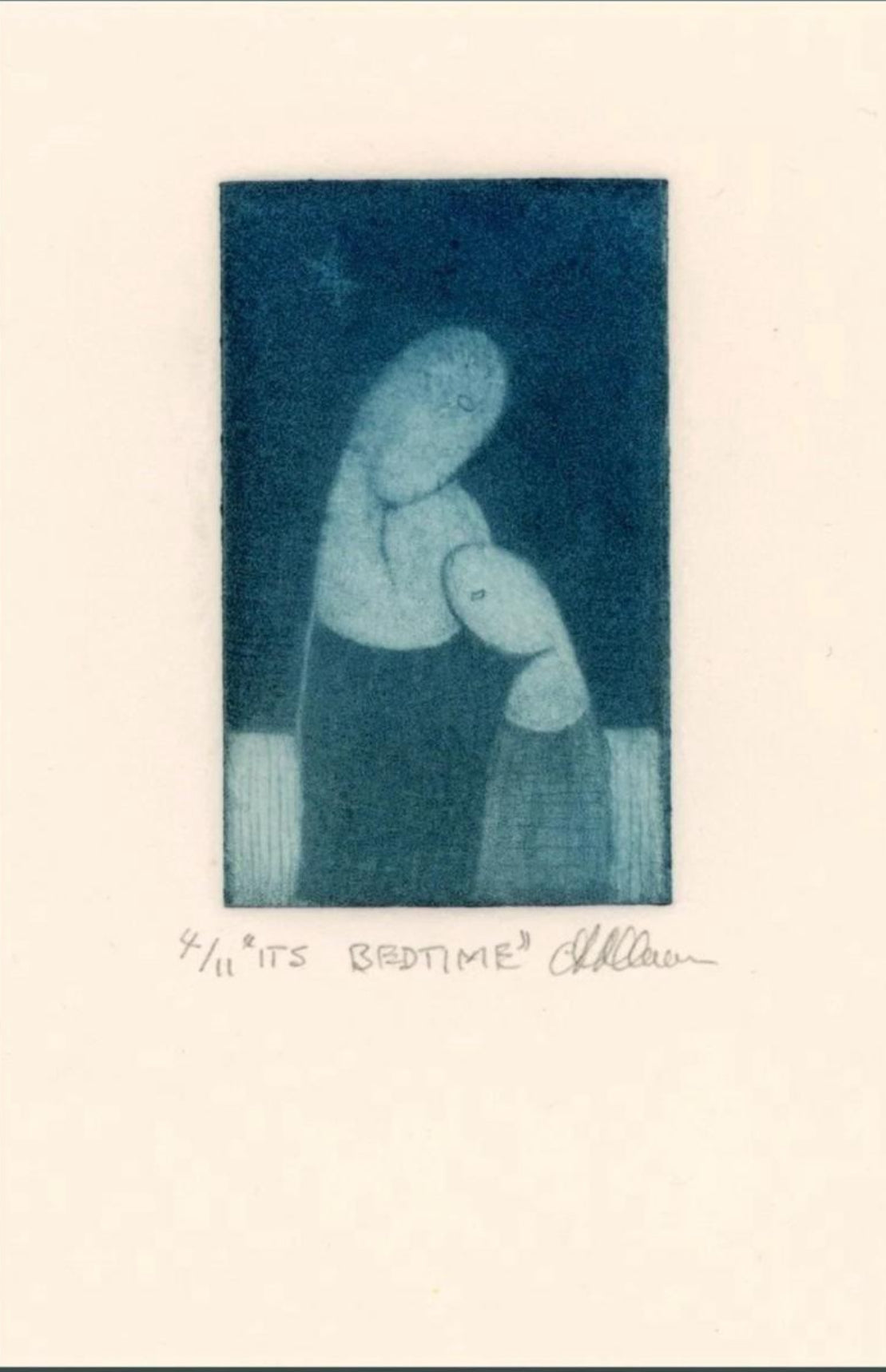 Vintage Signed + Numbered Original MonoPrint Entitled “Bedtime” — Mother + Child