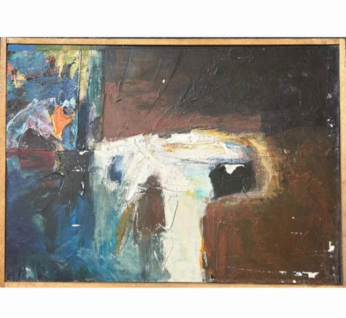 Midcentury Vintage Painting — Brown and Teal (heavy impasto & amazing texture!)