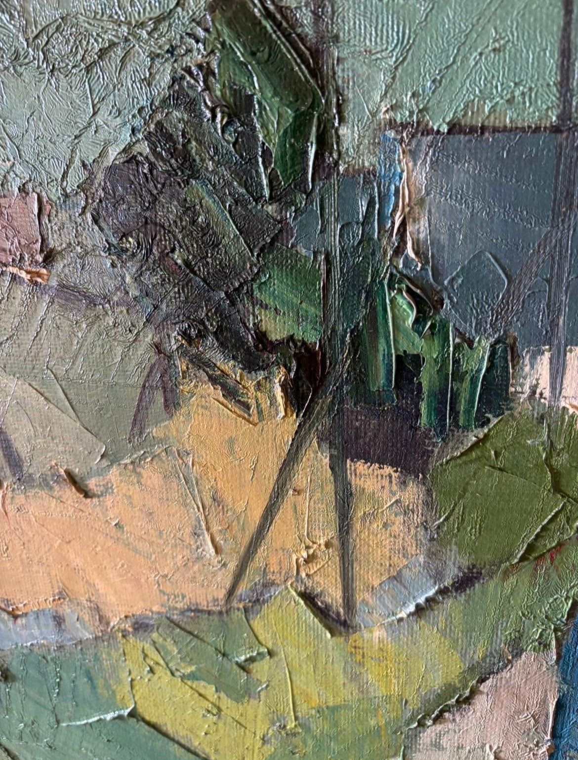 Midcentury Vintage Impasto Framed Painting - Vintage Oil Painting – Cubist Expressionist