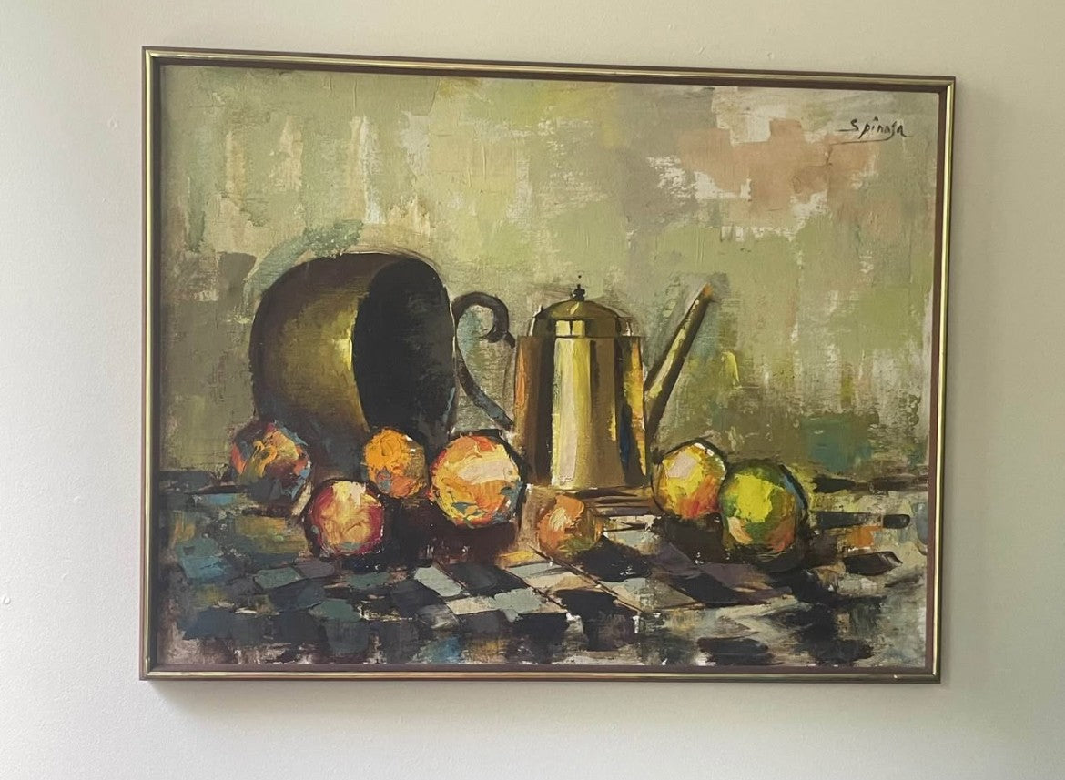 Vintage Mid-Century Still Life – Original Oil Painting