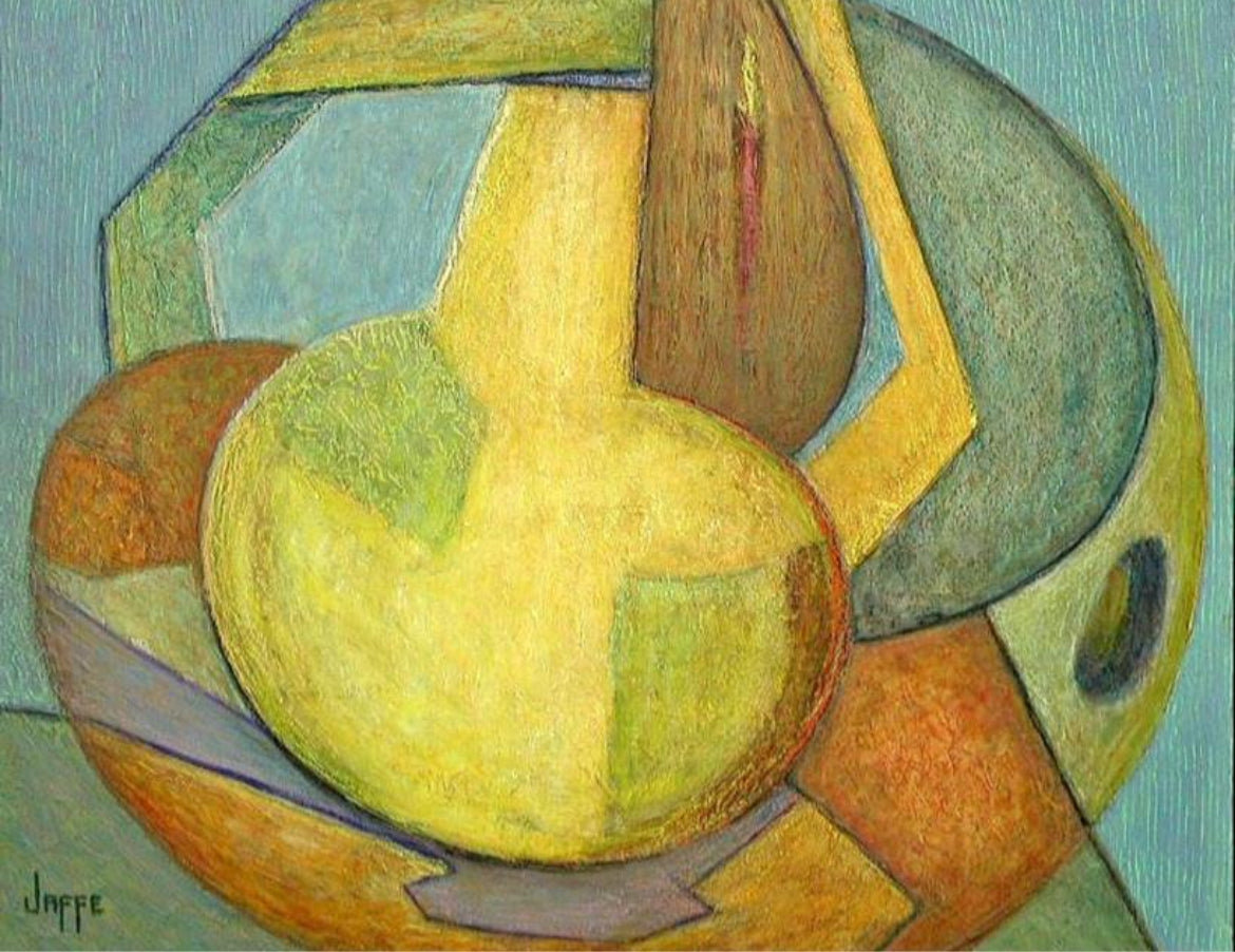 Vintage Mid-Century Abstract Cubist Original Painting by listed artist Ed Jaffe