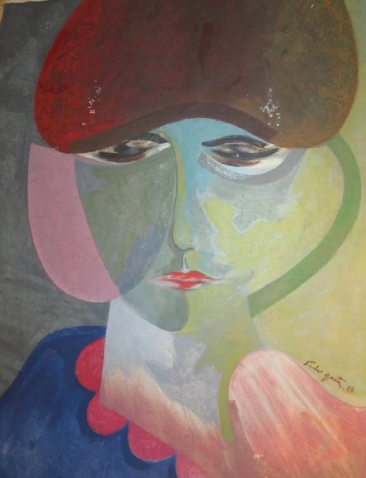 Vintage Mid-Century Cubist Expressionist Original Signed Portrait Painting — Listed Artist