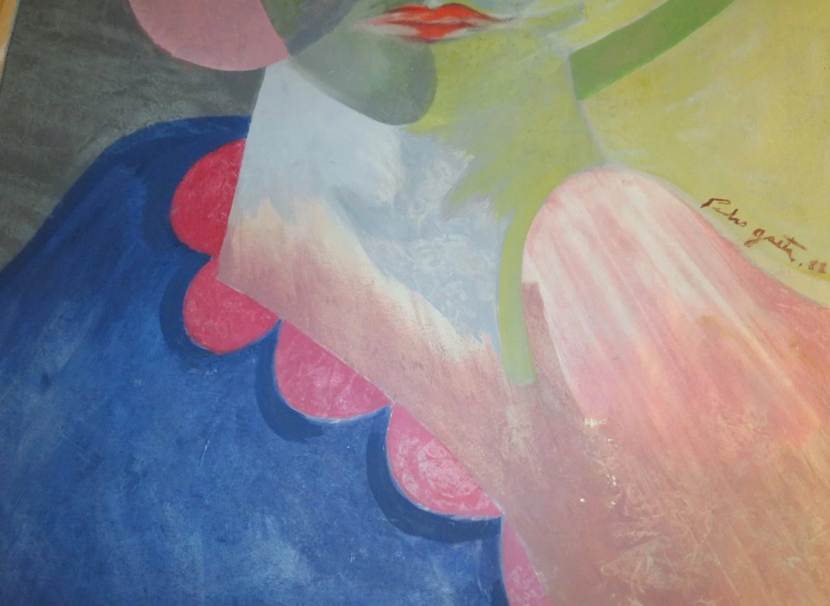 Vintage Mid-Century Cubist Expressionist Original Signed Portrait Painting — Listed Artist