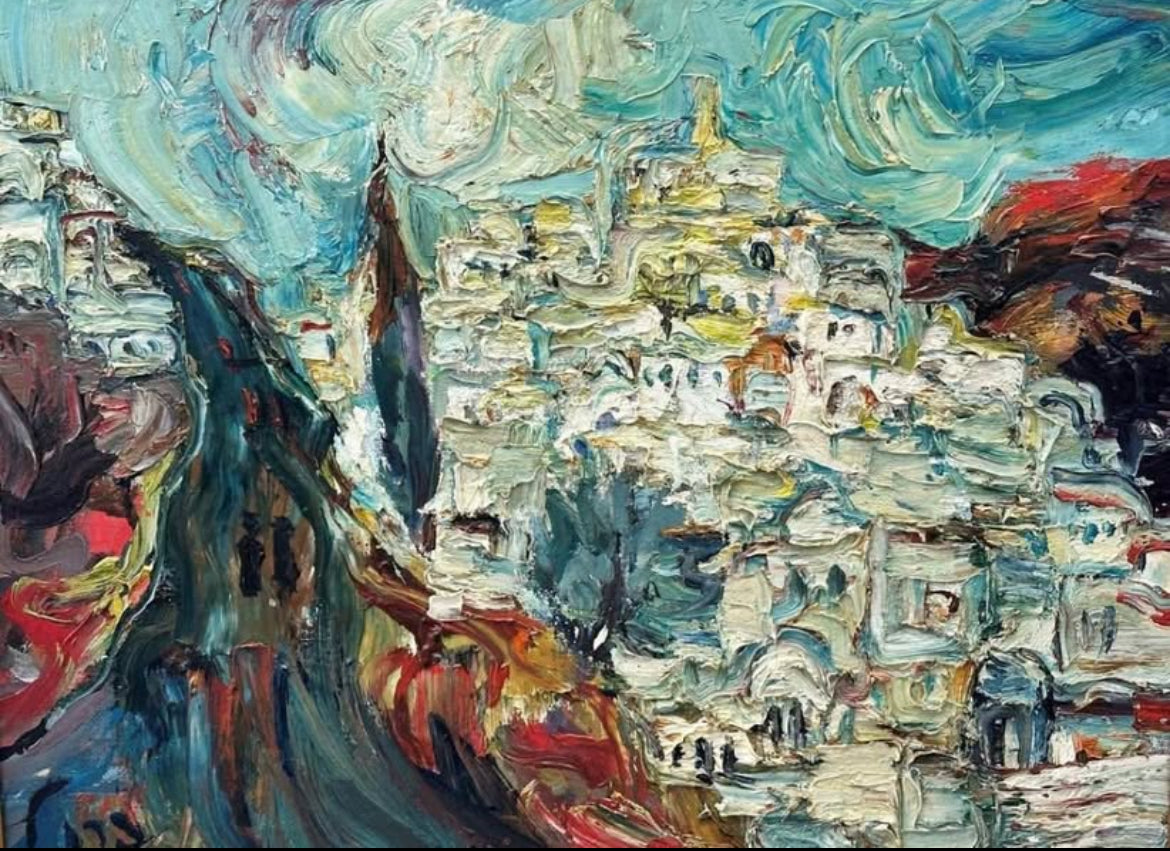 Mid-Century Vintage Original Oil Painting with Heavy Impasto — Cityscape