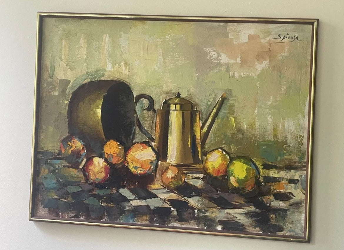 Vintage Mid-Century Still Life – Original Oil Painting