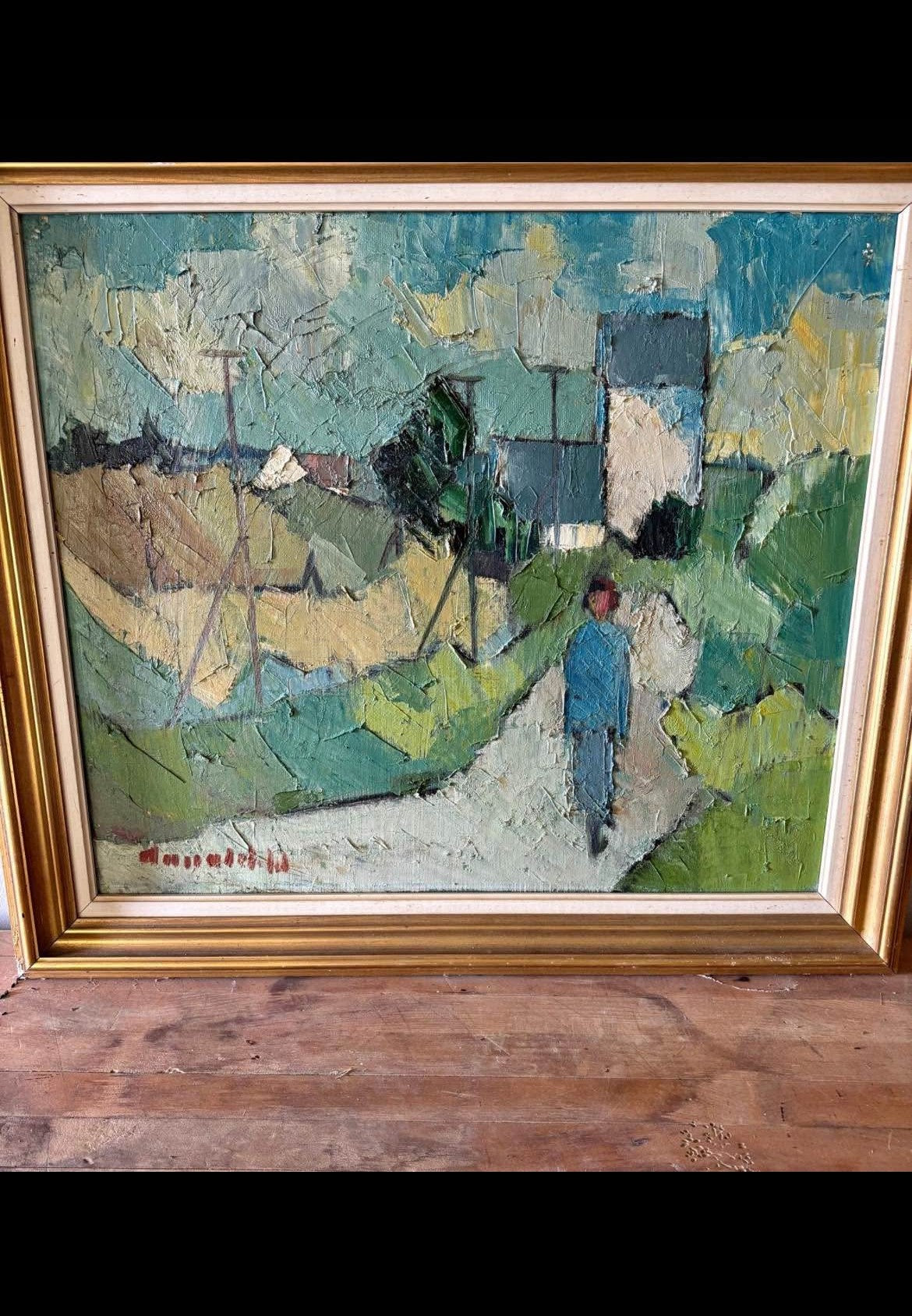 Midcentury Vintage Impasto Framed Painting - Vintage Oil Painting – Cubist Expressionist